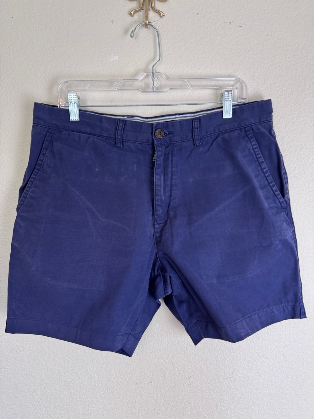 Tommy Hilfiger Men's Navy Chino Shorts Flat Front Button Logo Pockets Cotton 34
